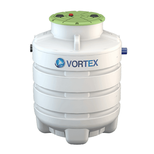 Introducing the NEW 8 person Vortex sewage treatment plant with pumped outlet. Suitable for domestic use of up to 8 people. This tank includes an alarm on the lid to signal air blower failure. Effluent quality discharge of up to 98.9%. Ideal for areas with a high water table. Rotationally moulded as part of its innovative design.