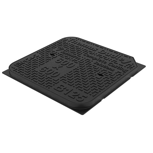 This manhole cover is made from ductile iron, capable of withstanding a 12.5 tonnes test load. Manhole covers are for use in pedestrian areas, driveways or car parks.