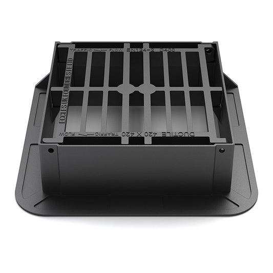 Access covers and gratings capable of withstanding a 40 tonnes test load. For use in areas where cars and lorries have access, including carriageways, hard shoulders and pedestrian areas.

Opening size: 420mm x 420mm (100mm deep)