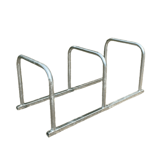 This Sheffield Cycle Toast Rack is the ideal choice for cycle storage in applications where a large number of cycle parking spaces are required.

The benefit of the toast rack rather than individual stands is that installation costs are reduced, as only the four corners need to be bolted down. In addition, the rails are placed in equal intervals, making it an excellent choice for uses with where large quantities are needed.