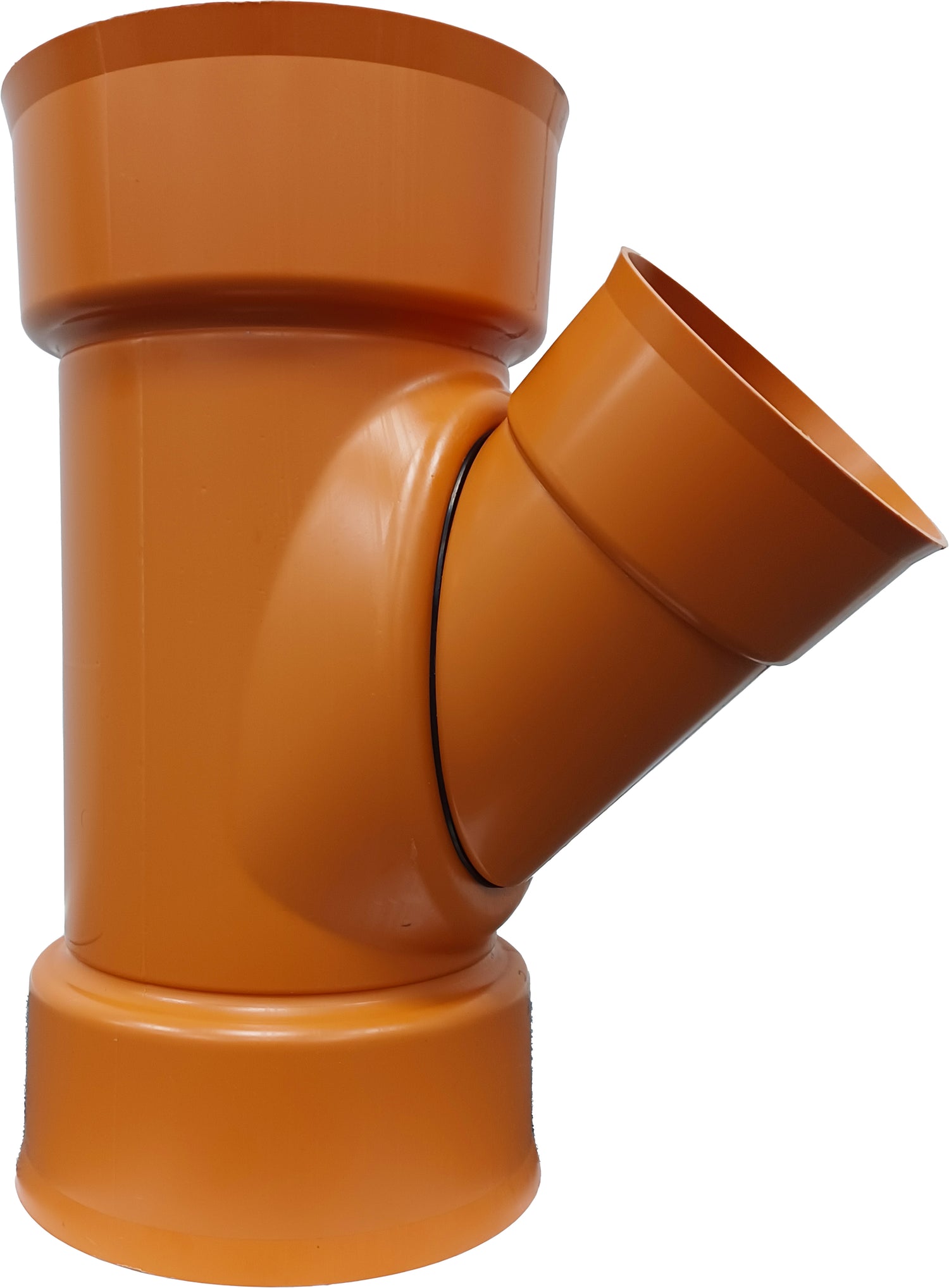 225x150mm MetroSewer 45° junction for creating branch connections in 225mm structured wall sewer systems. SN8-rated twin wall polypropylene fitting.

